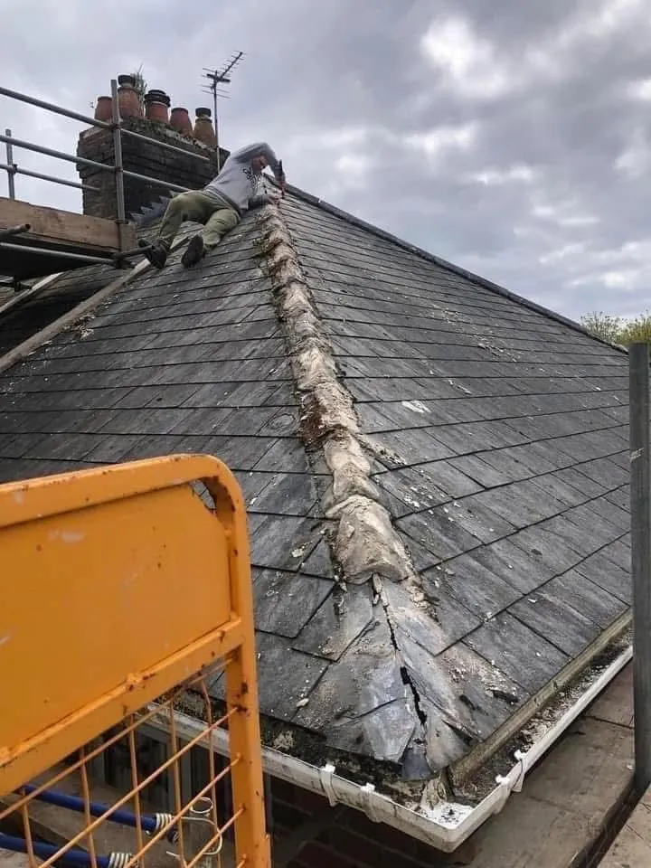 Slate roof ridge and chimney repair in Kingsbridge